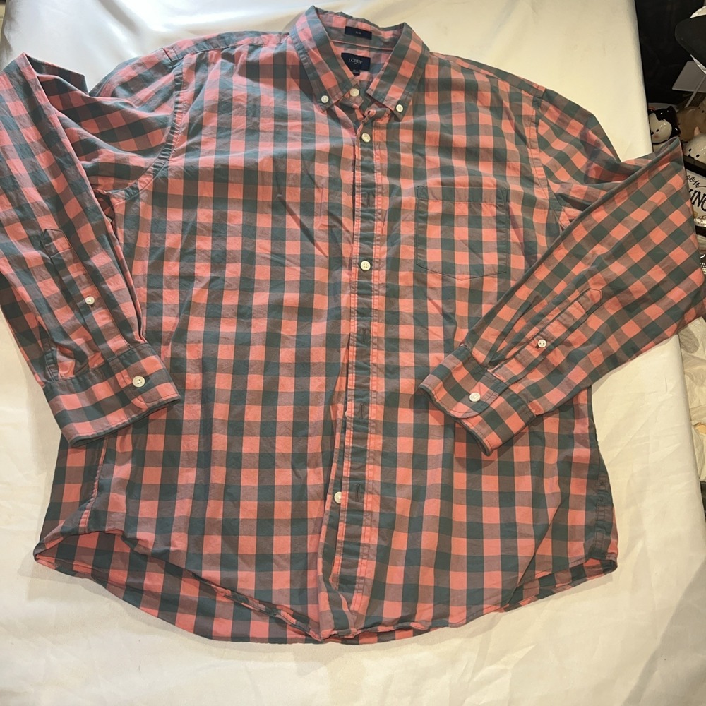 J.Crew 100% Cotton Pink & Tiffany Blue Button Down Long Sleeve Shirt Xl 113
